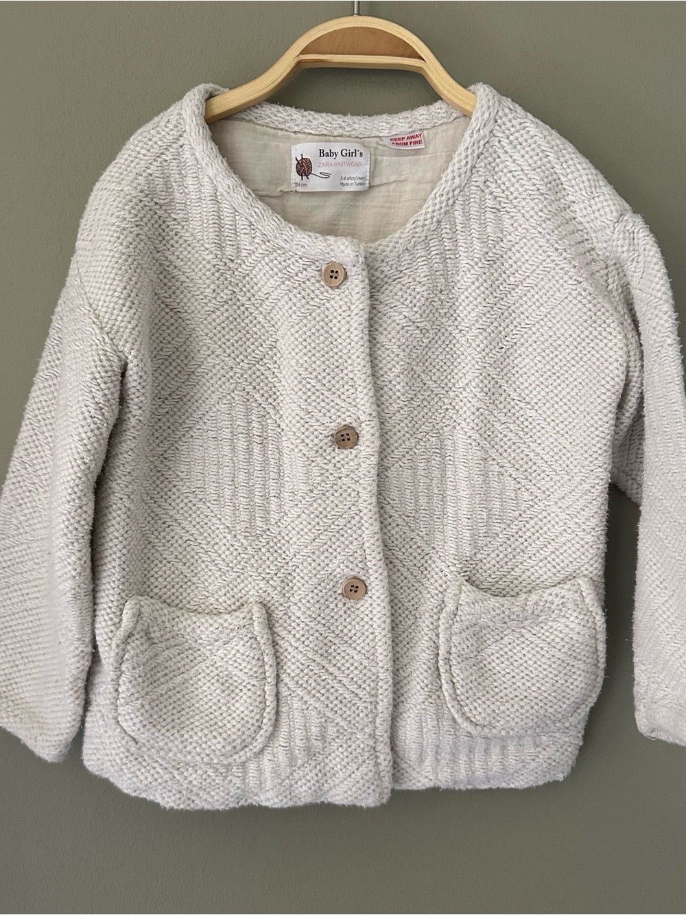 Zara Cream Textured Knit Cardigan - Baby Girls